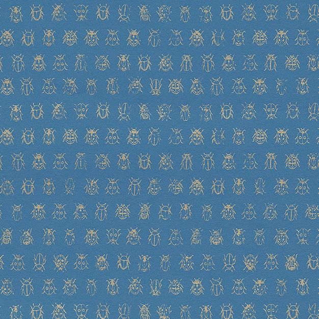 Modrá vliesová tapeta so zlatými chrobákmi 375036, Pip Studio 4, Eijffinger