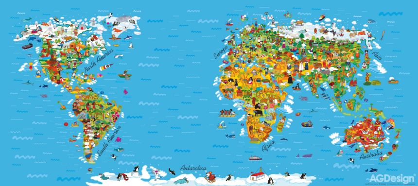 Vliesová obrazová tapeta FTN H 2731, Mapa Světa, 202 x 90 cm, AG Design