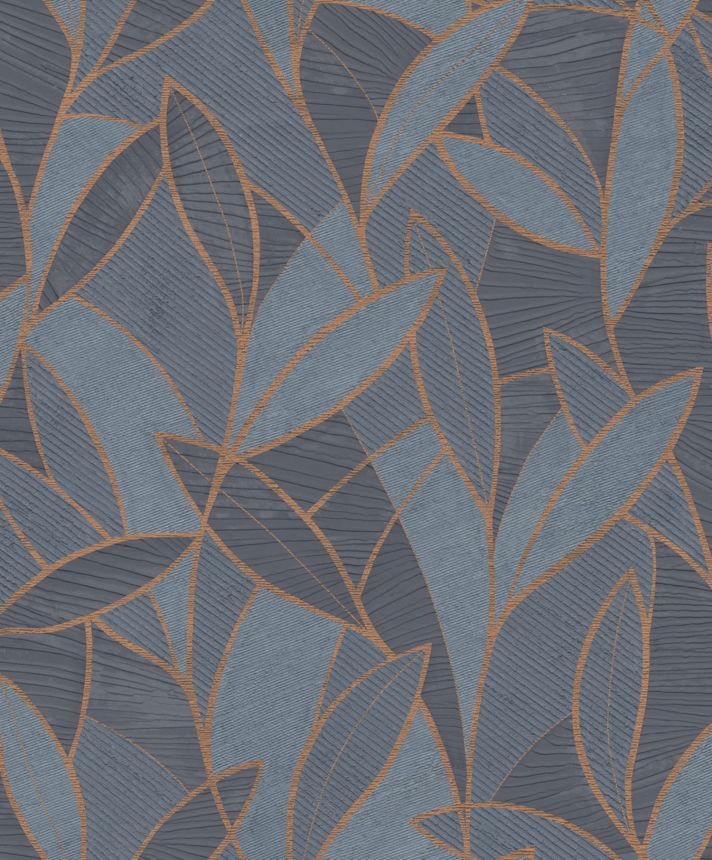 Modro-bronzová vliesová tapeta s listami, AL26232, Allure, Decoprint