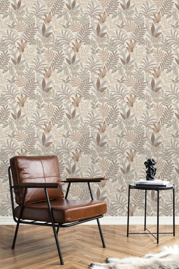 Béžovo-modrá vliesová tapeta s listami, AL26291, Allure, Decoprint