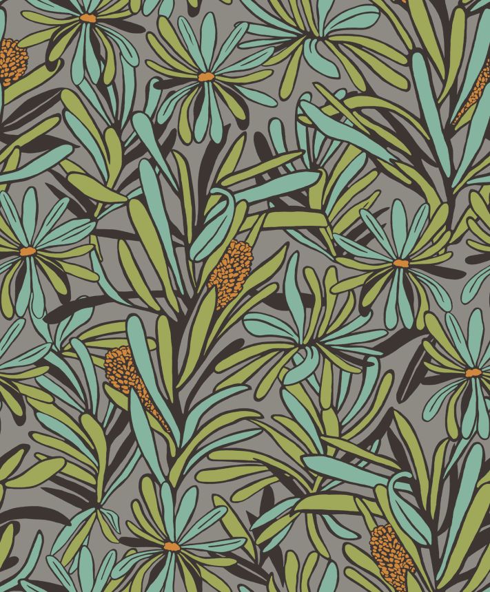 Zeleno-sivá kvetinová vliesová tapeta na stenu, BA26071, Brazil, Decoprint