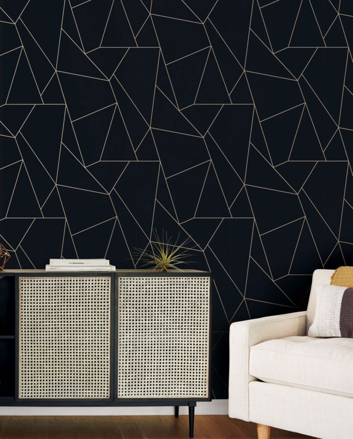 Čierno-zlatá geometrická vliesová tapeta na stenu, MD7181, Modern Metals, York