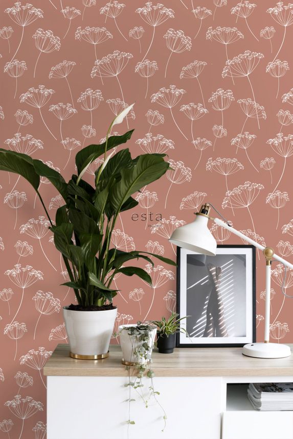Hnedá vliesová kvetinová tapeta, trávy, 139320, Vintage Flowers, Esta Home