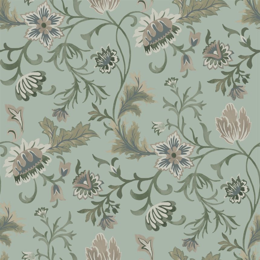 Sivo-modrá vliesová kvetinová tapeta na stenu, 139413, Vintage Flowers, Esta Home