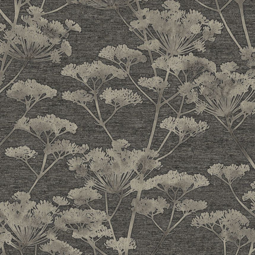 Tapeta, čierno-strieborná, trávy, kvety, 119967, Refine, Indulgence, Graham Brown Boutique