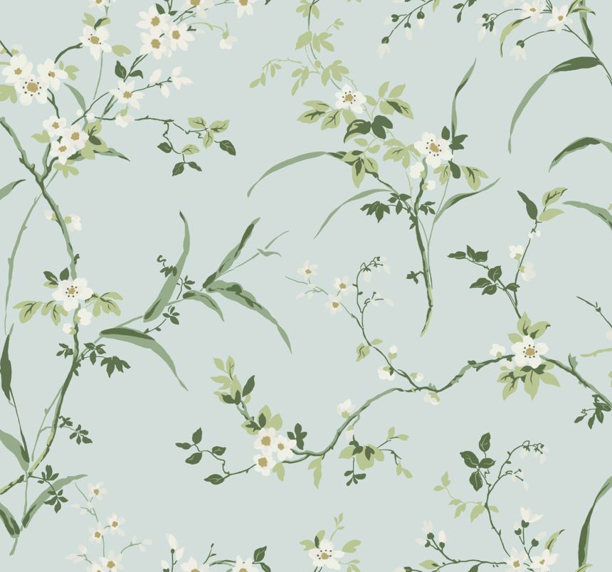 Svetlomodrá vliesová tapeta, rozkvitnuté vetvičky, BL1742, Blooms Second Edition Resource Library, York