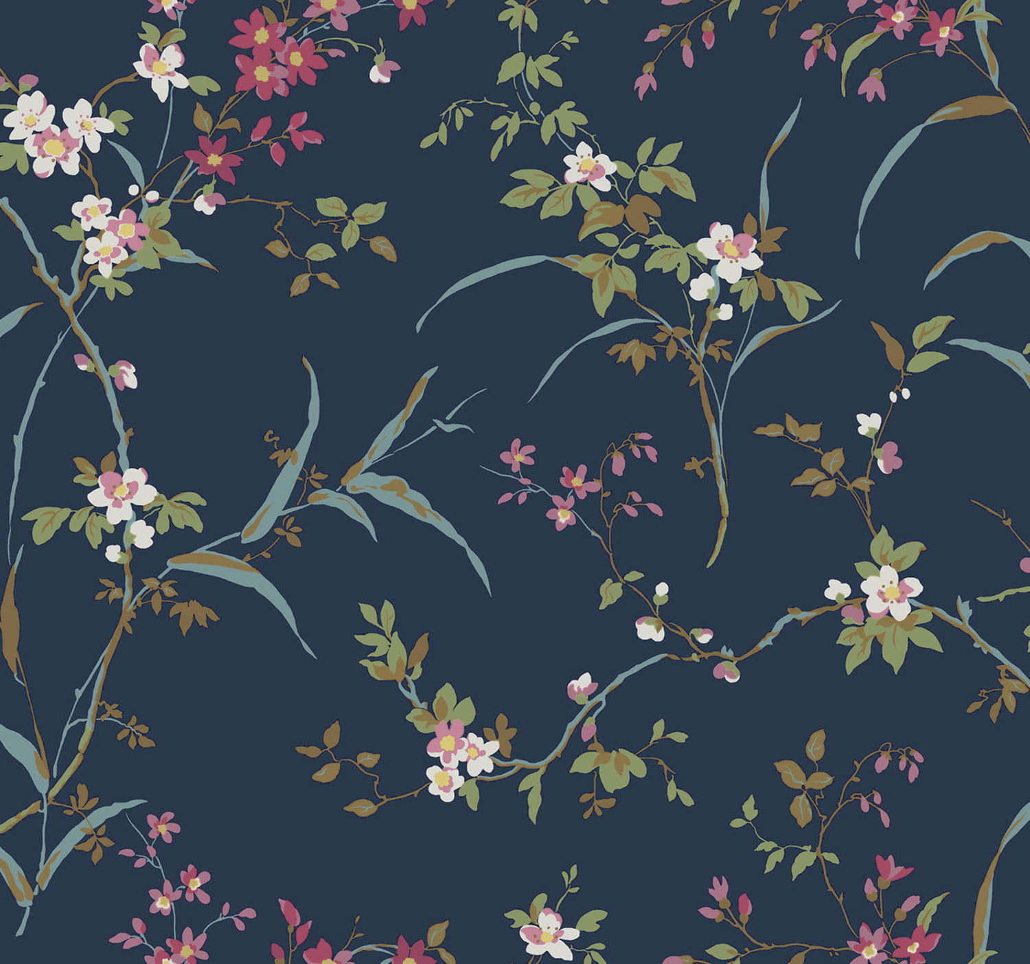 Modrá vliesová tapeta, rozkvitnuté vetvičky, BL1745, Blooms Second Edition Resource Library, York