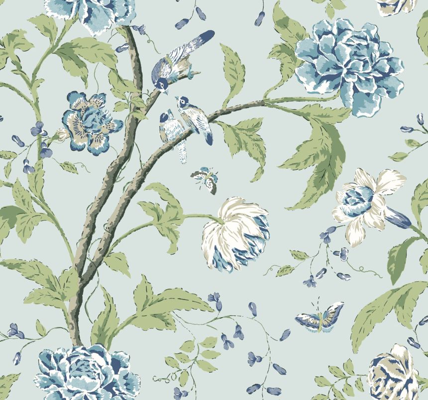 Modrá vliesová tapeta, rozkvitnuté vetvičky, BL1784, Blooms Second Edition Resource Library, York