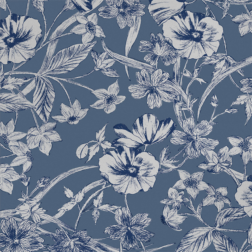 Modrá vliesová tapeta, strieborné kvety, 118486, Laura Ashley 3