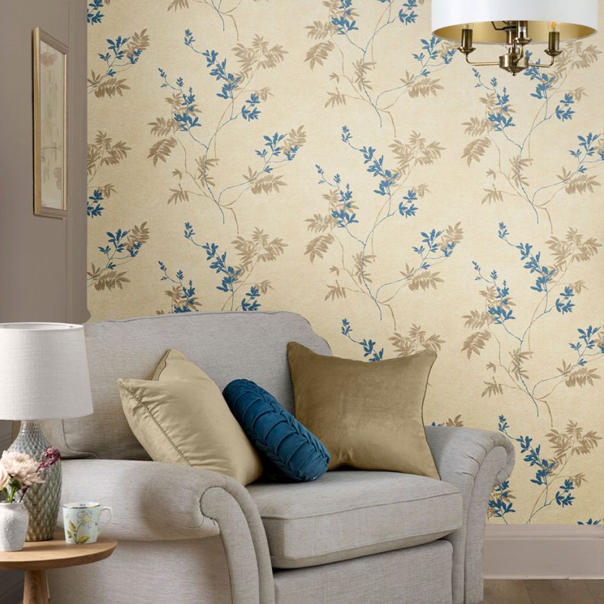 Zlato-béžová vliesová tapeta s vetvičkami a listami, 119841, Laura Ashley 3