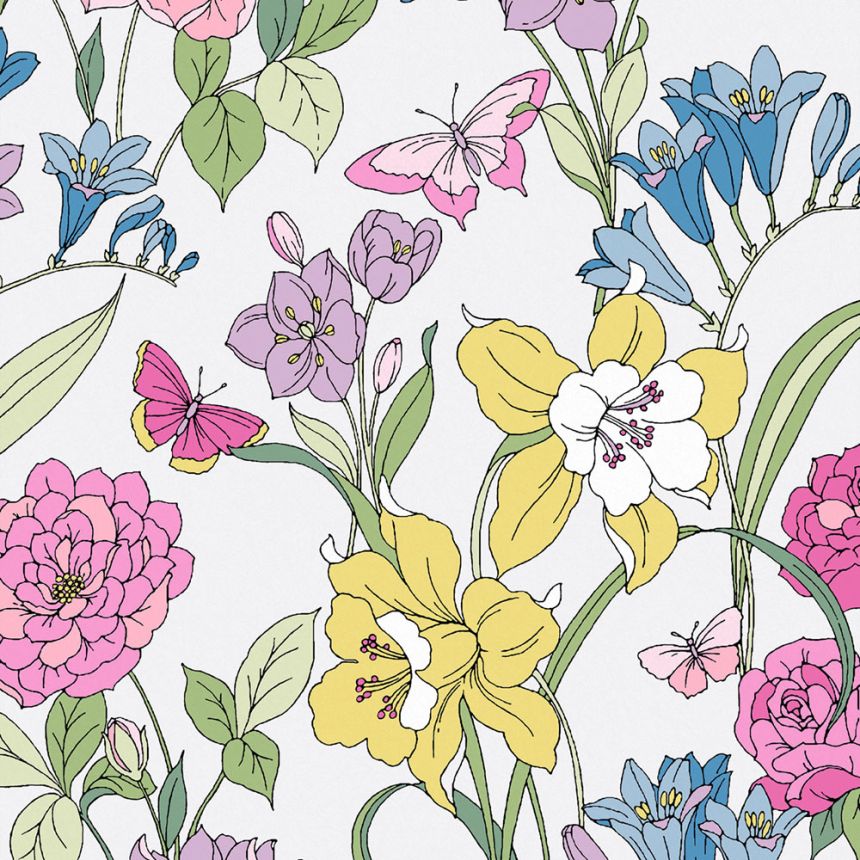 Biela vliesová kvetinová tapeta s motýľmi, 119846, Laura Ashley 3