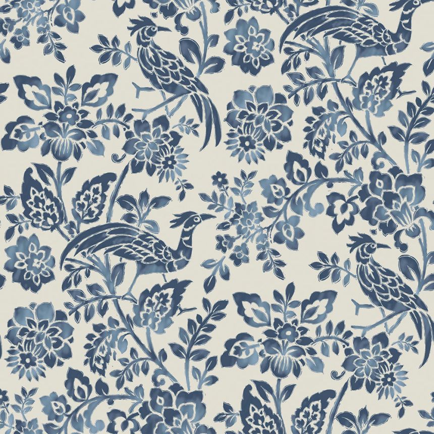 Modro-biela vliesová tapeta s kvetinami a vtákmi, 121067, Laura Ashley 3