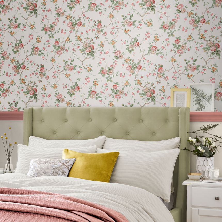 Biela vliesová tapeta s kvetinovým vzorom, 121083, Laura Ashley 3