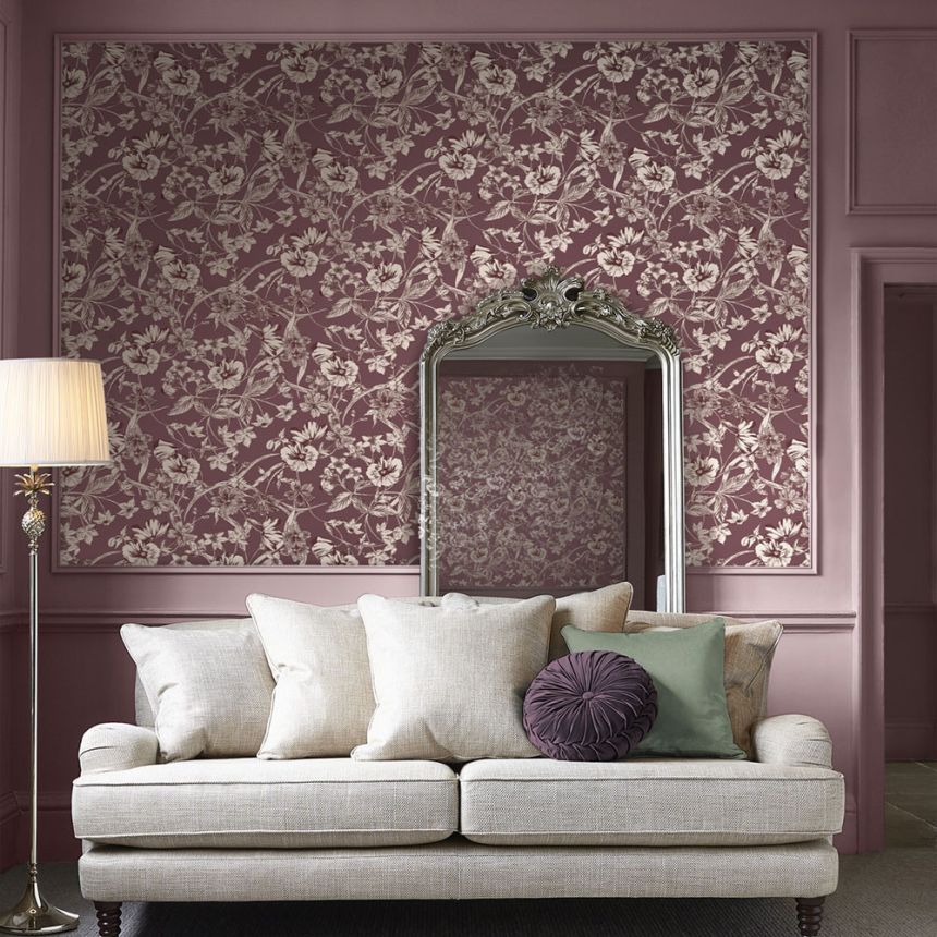 Černicová vliesová tapeta, metalické kvety, 121086, Laura Ashley 3