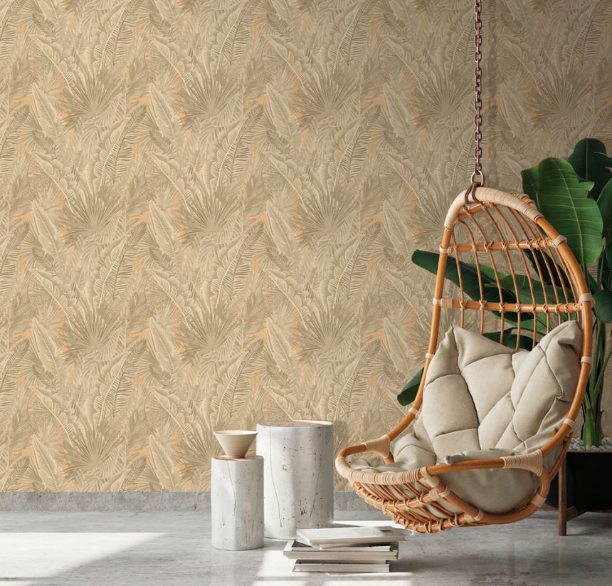 Vliesová tapeta na stenu, béžová, listy, NHW1014, Perla, Decoprint