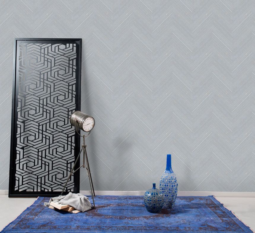 Vliesová tapeta na stenu, modro-sivá, imitácia látky, pruhy, NHW1021, Perla, Decoprint
