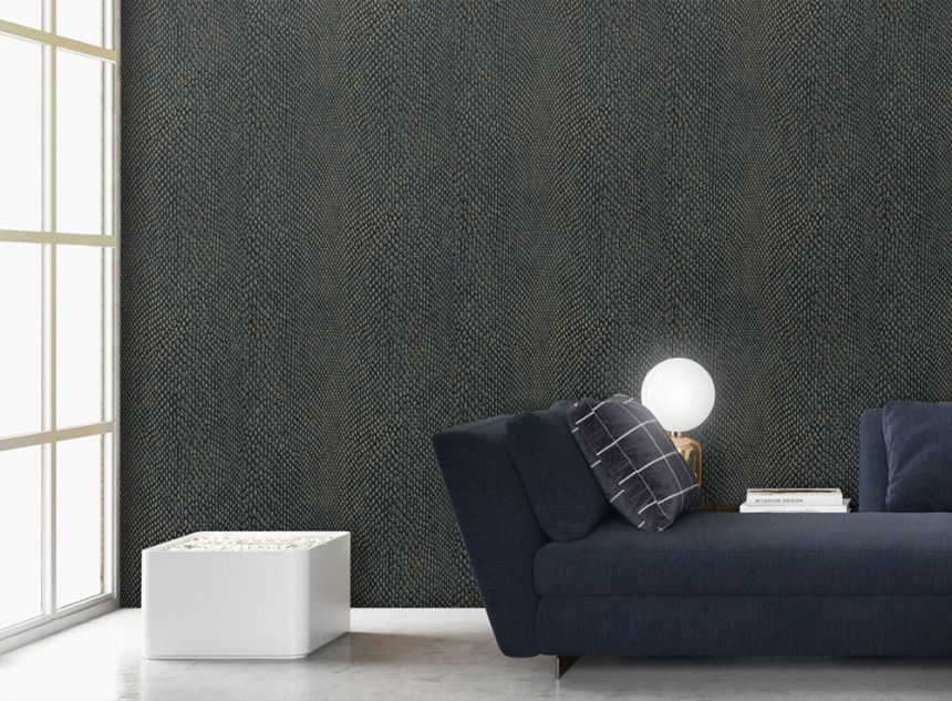 Vliesová tapeta na stenu, modro-zlatá, imitácia kože, NHW1038, Perla, Decoprint