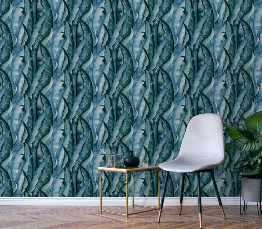 Vliesová tapeta na stenu, modro-zelená, listy, NHW1040, Perla, Decoprint