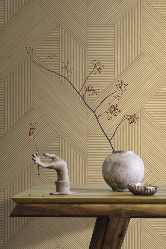 Sivo-béžová geometrická vliesová tapeta, imitácia obkladu, RE25180, Reflect, Decoprint