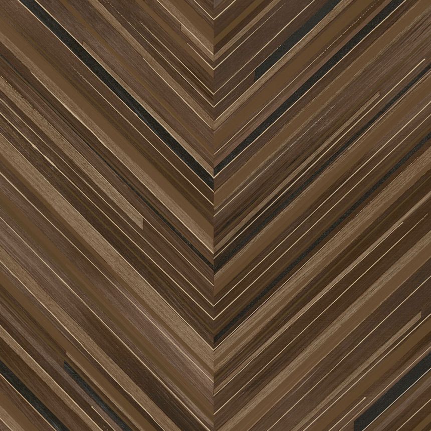 Hnedo-čierna geometrická vliesová tapeta, rybia kosť, 340165, Gilded, Eijffinger