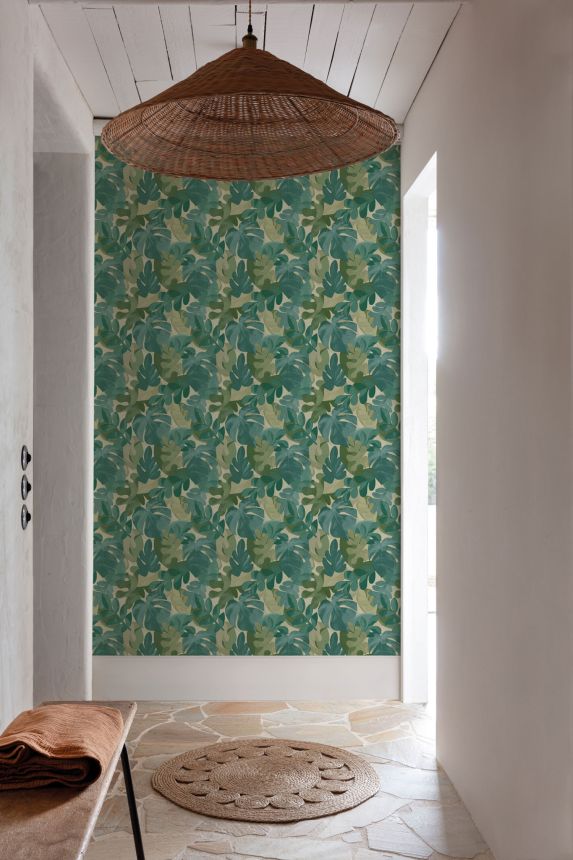 Vliesová tapeta na stenu, modro-zelená, listy, PH3009, Perfect Harmony, Grandeco