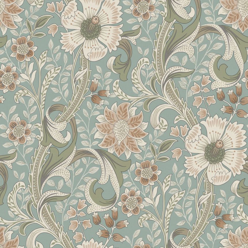 Vliesová tapeta na stenu, tyrkysová, kvety, PH3106, Perfect Harmony, Grandeco