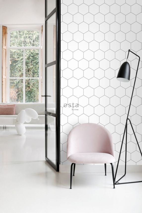 Geometrická vliesová tapeta na stenu, bielo-čierna, 139311, Bloom, Esta Home