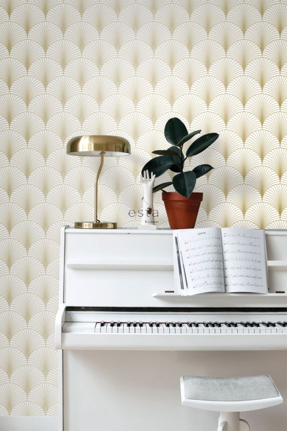 Vliesová tapeta na stenu, Art deco, bielo-zlatá, 139456, Bloom, Esta Home