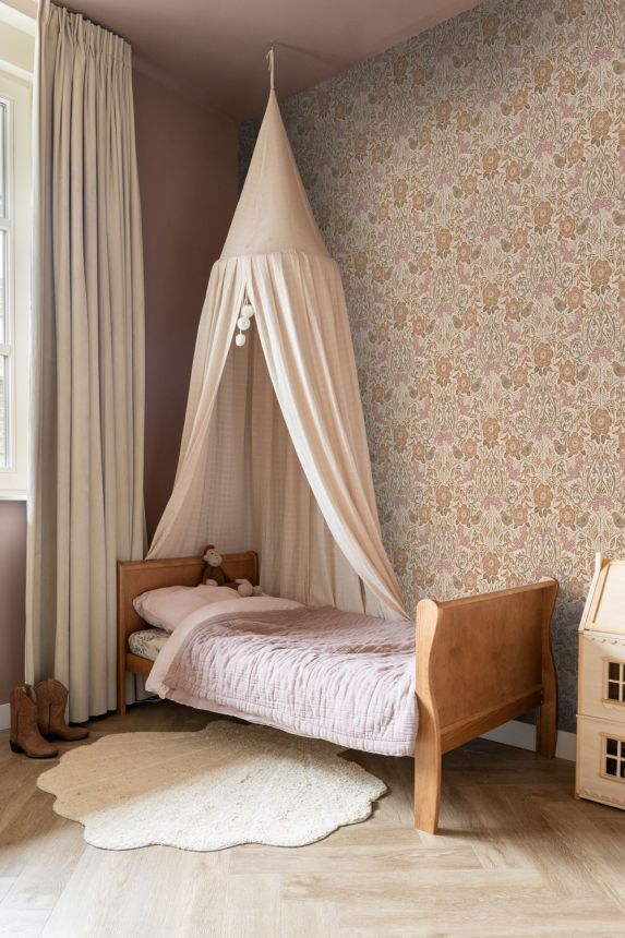 Kvetinová vliesová tapeta na stenu, hnedo-béžová, 139567, Bloom, Esta Home