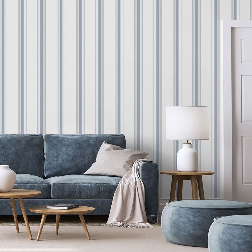 Vliesová tapeta na stenu, modrá, pruhy,  9810-1, Essential Stripes, ICH Wallcoverings