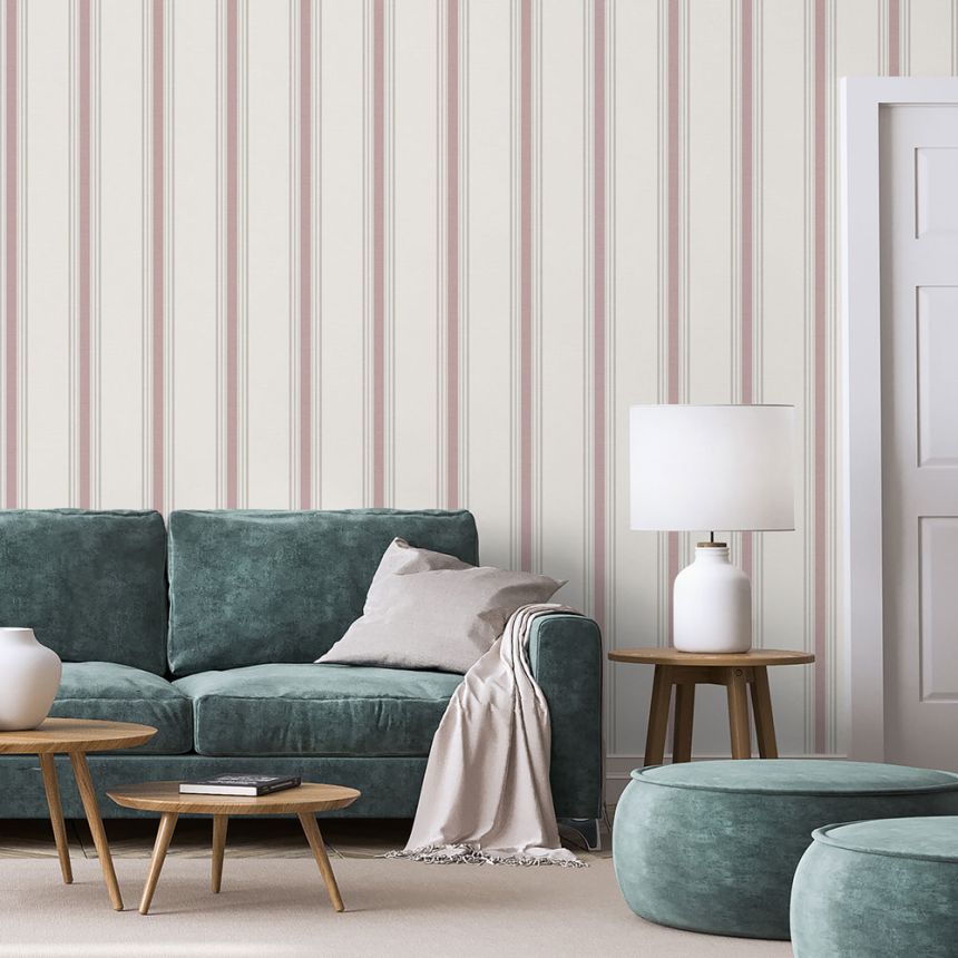 Vliesová tapeta na stenu, ružová, pruhy,  9810-5, Essential Stripes, ICH Wallcoverings