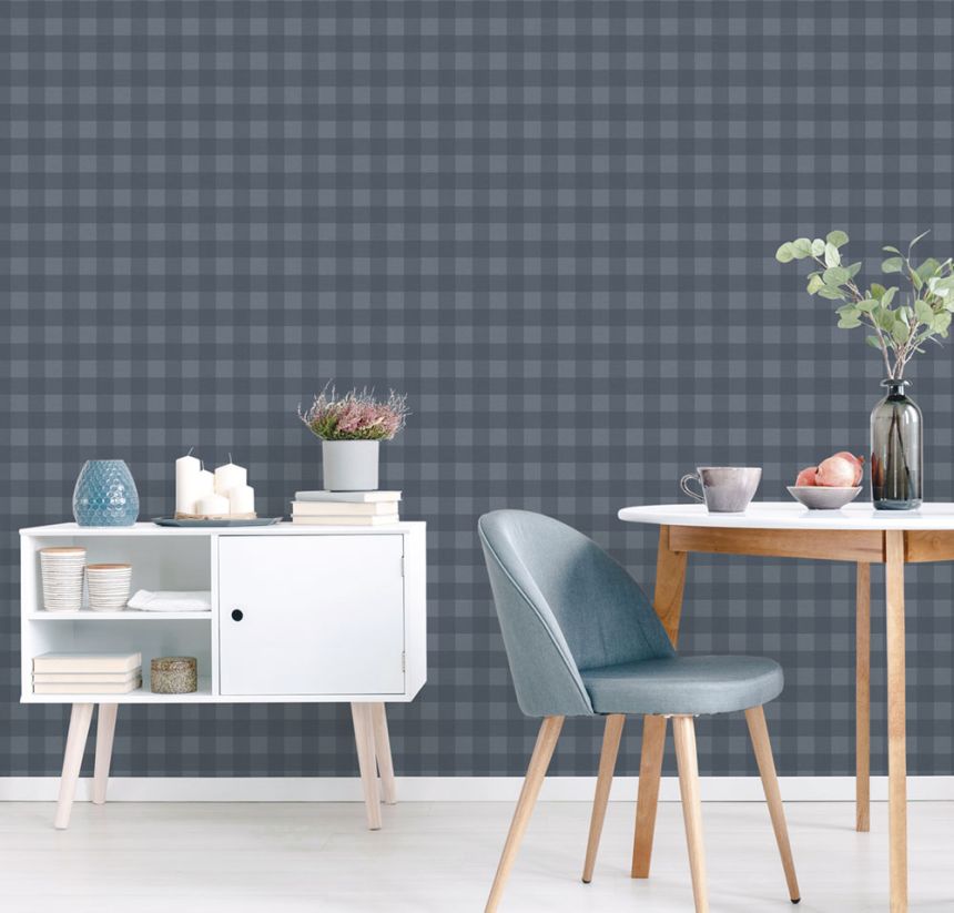 Vliesová tapeta na stenu, modrá, kocka, káro,  9813-1, Essential Stripes, ICH Wallcoverings