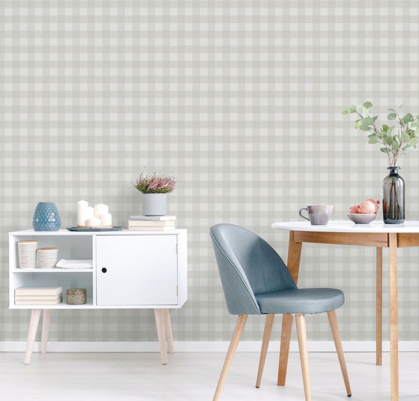 Vliesová tapeta na stenu, sivá, kocka, káro,  9813-3, Essential Stripes, ICH Wallcoverings