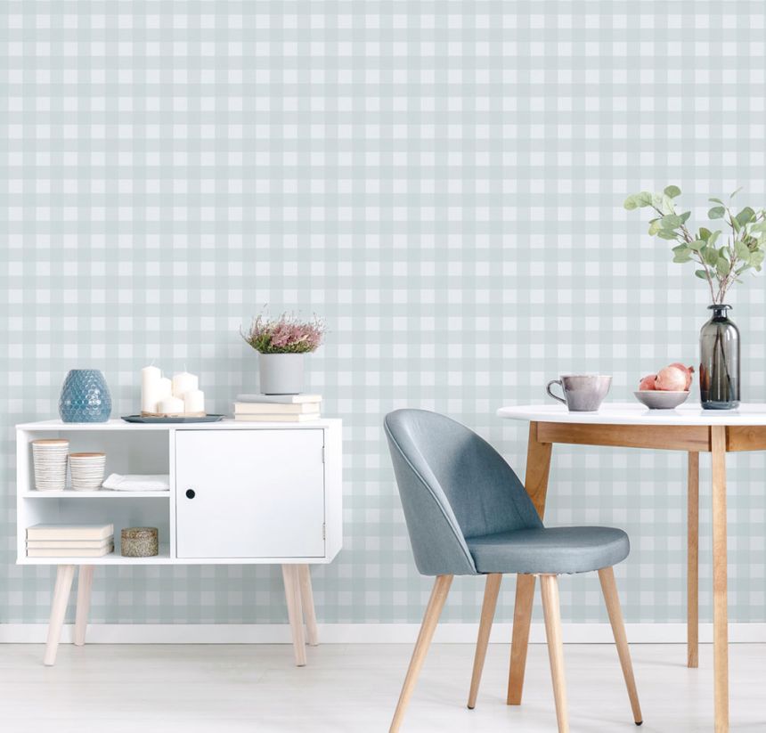 Vliesová tapeta na stenu, modrá, kocka, káro, 9813-4, Essential Stripes, ICH Wallcoverings, 0,53 x 10,05 m