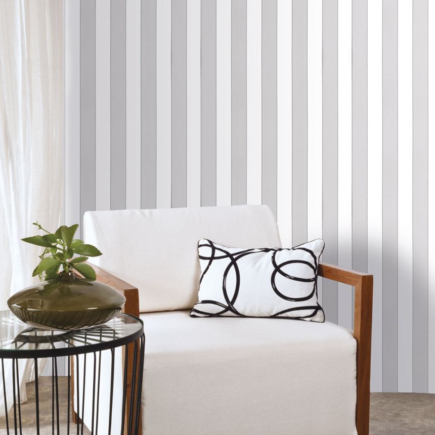 Vliesová tapeta na stenu, sivo-biela, pruhy,  5060-2, Essential Stripes, ICH Wallcoverings