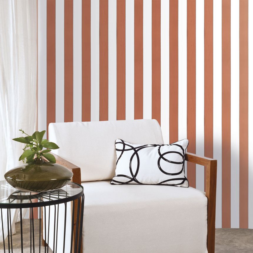Vliesová tapeta na stenu, oranžovo-biela, pruhy,  5060-3, Essential Stripes, ICH Wallcoverings