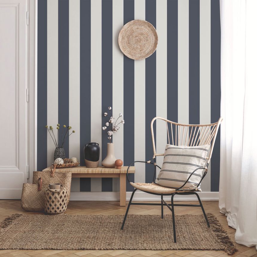Vliesová tapeta na stenu, modro-biela, pruhy,  9814-1, Essential Stripes, ICH Wallcoverings