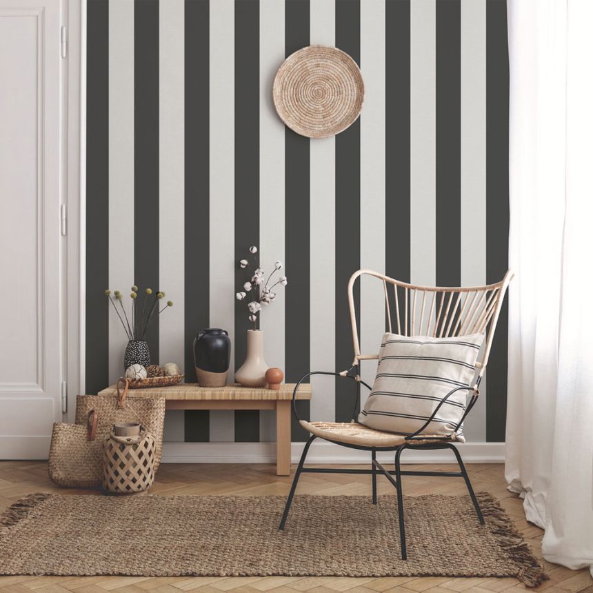 Vliesová tapeta na stenu, čierno-biela, pruhy,  9814-4, Essential Stripes, ICH Wallcoverings