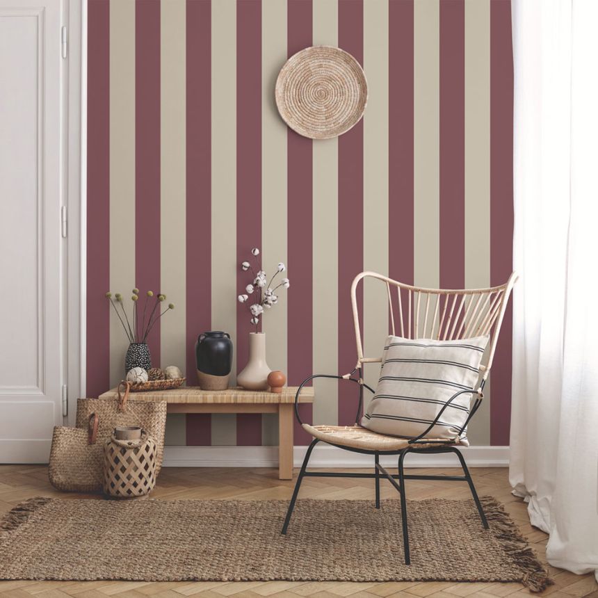 Vliesová tapeta na stenu, červeno-béžová, pruhy,  9814-7, Essential Stripes, ICH Wallcoverings