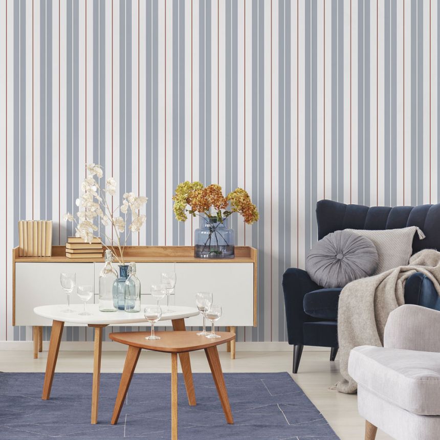 Vliesová tapeta na stenu, modrá, pruhy,  9815-1, Essential Stripes, ICH Wallcoverings