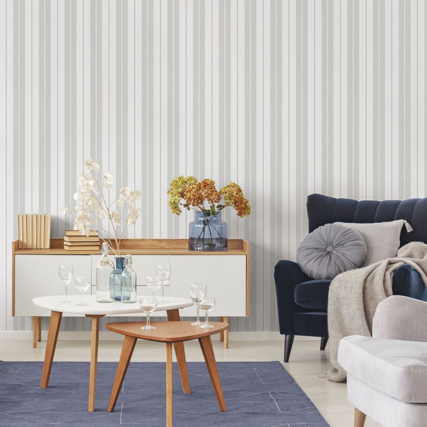 Vliesová tapeta na stenu, sivá, pruhy,  9815-3, Essential Stripes, ICH Wallcoverings