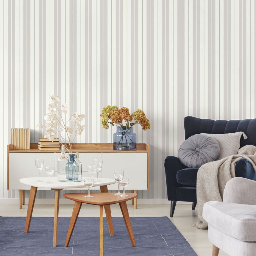 Vliesová tapeta na stenu, sivo-zelená, pruhy,  9815-5, Essential Stripes, ICH Wallcoverings