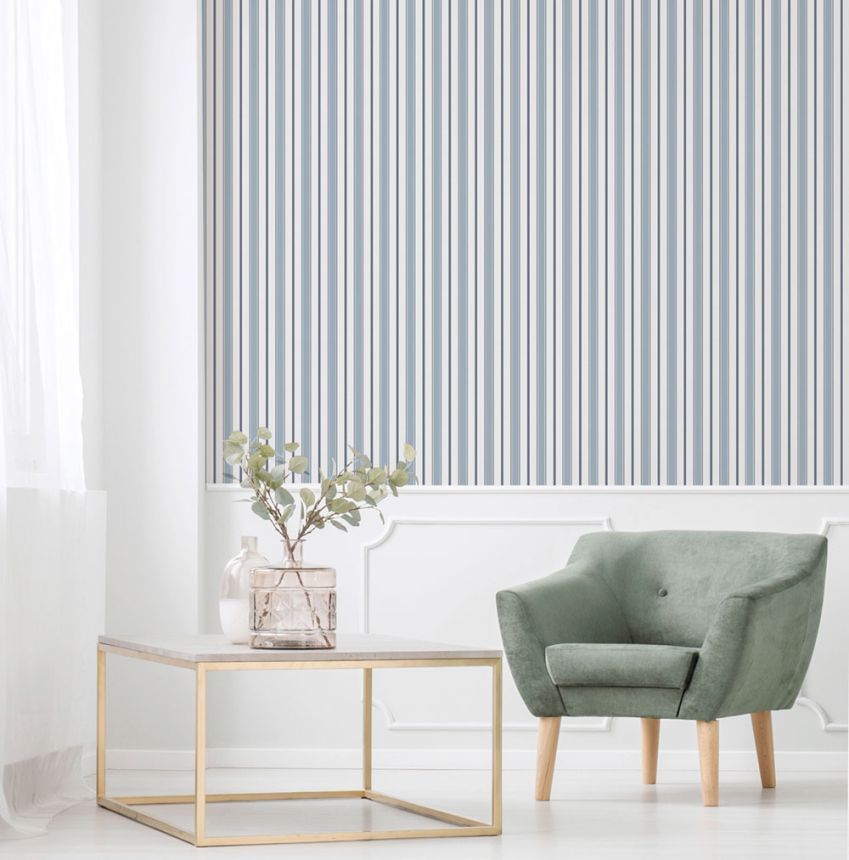 Vliesová tapeta na stenu, modrá, pruhy,  9816-2, Essential Stripes, ICH Wallcoverings