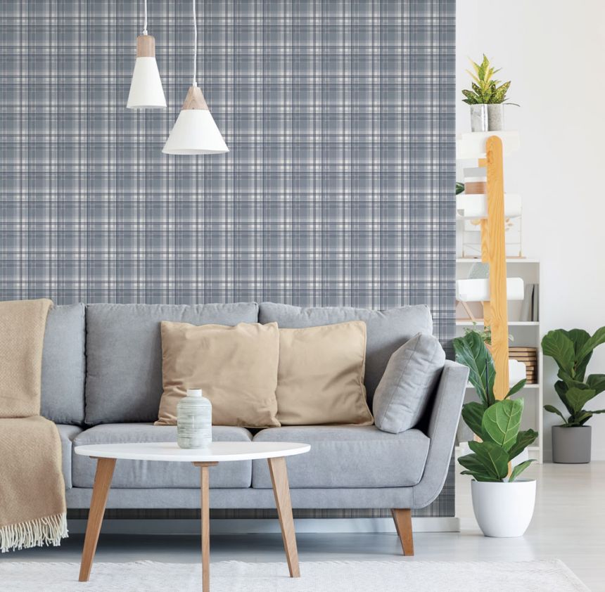 Vliesová tapeta na stenu, modrá, kocka, káro,  9819-1, Essential Stripes, ICH Wallcoverings
