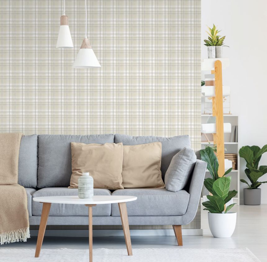 Vliesová tapeta na stenu, béžová, kocka, káro,  9819-2, Essential Stripes, ICH Wallcoverings