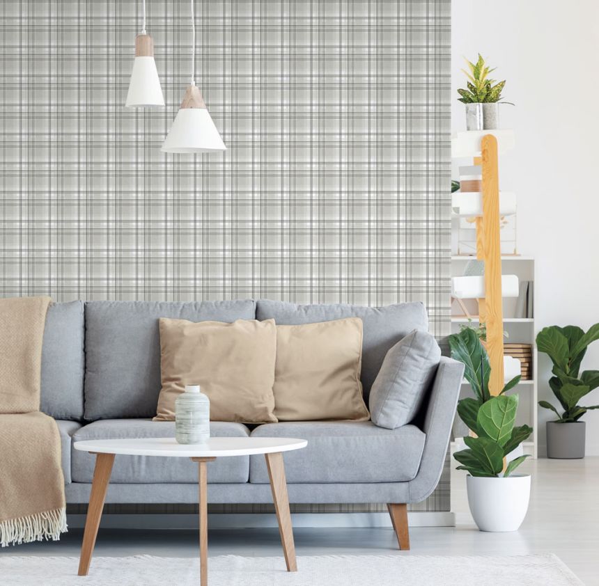 Vliesová tapeta na stenu, sivá, kocka, káro,  9819-4, Essential Stripes, ICH Wallcoverings