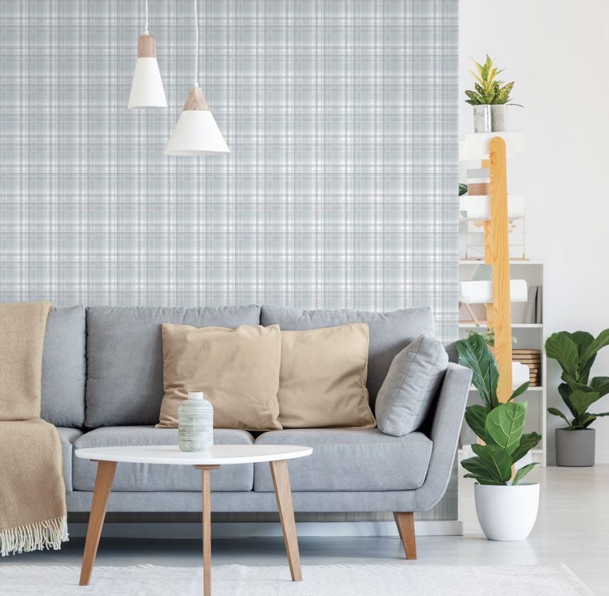 Vliesová tapeta na stenu, modro-sivá, kocka, káro,  9819-6, Essential Stripes, ICH Wallcoverings