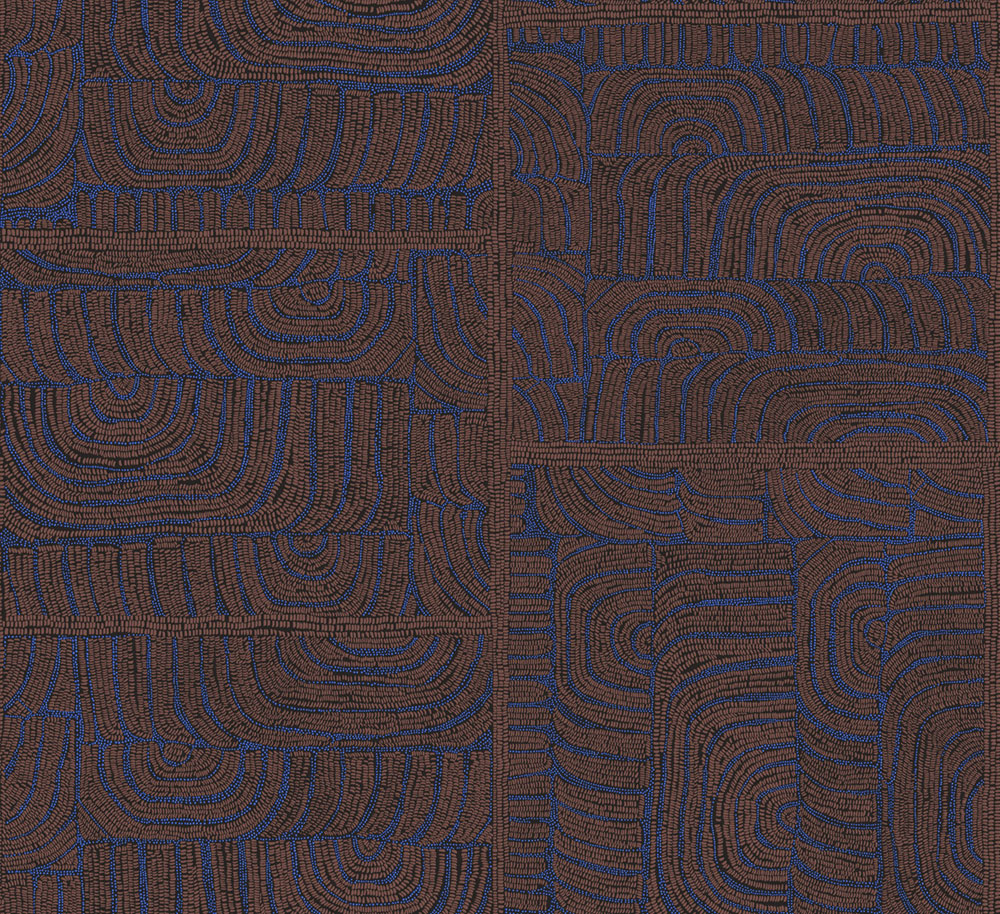Geometrická vliesová tapeta na stenu, etno vzor, modro-hnedá, TER505, Terra, Masureel