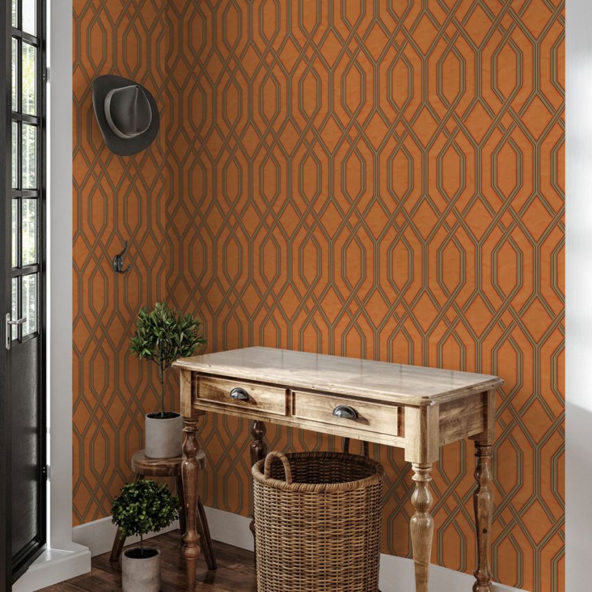 Geometrická vliesová tapeta na stenu, oranžová, 1502-4, Vera, AdaWall