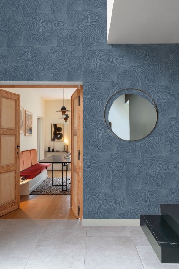 Modrá geometrická vliesová tapeta na stenu, A71501, Omura, Grandeco